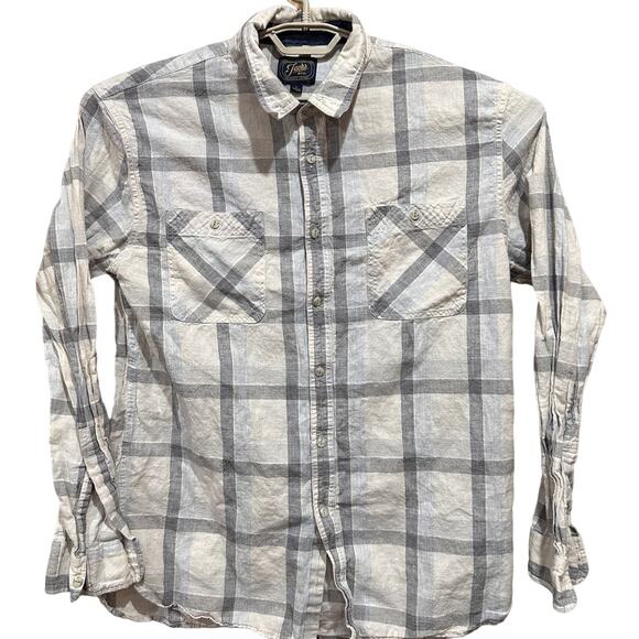 Jachs Shirt Men Size L Off White Blue Gray Plaid Button Up Linen Cotton Casual - Picture 1 of 8